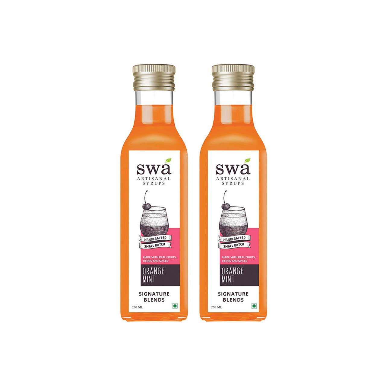 Swa Artisanal Syrups Swa Artisanal Syrups - Orange Mint, 100% Natural, Combo Pack of 2 Makes 24-30 Drinks, Syrup for Cocktails / Mocktails / Kid's Lemonades / House Parties (250ml x 2)