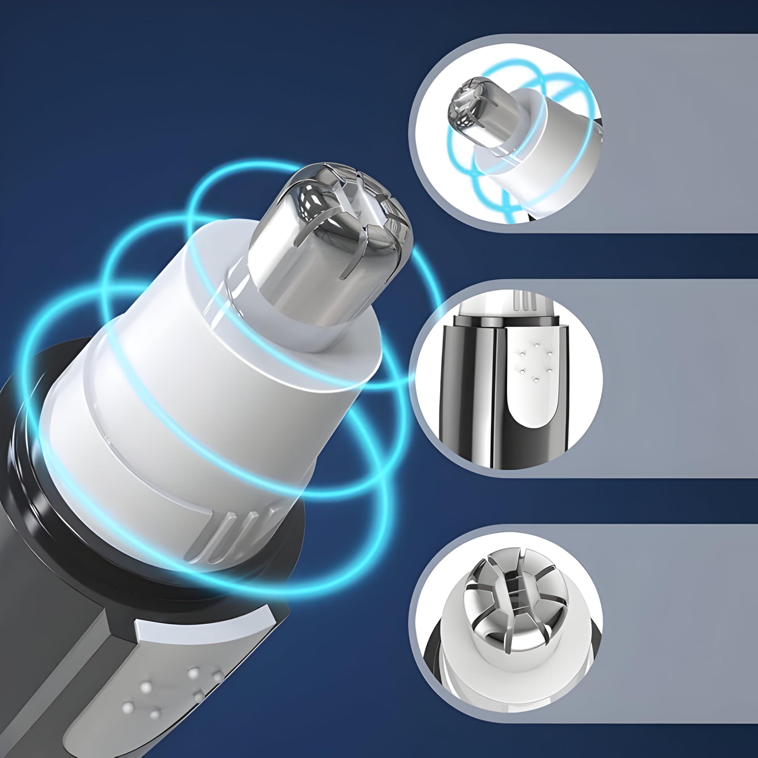 ALI SHIPPING Electric Nose Trimmer Rechargeable and Battery-Operated Precision Nose Hair Trimmer with Stainless Steel Blades, Waterproof Design, and LED Light for Men and Women, Includes Nose and Ear Grooming Tool