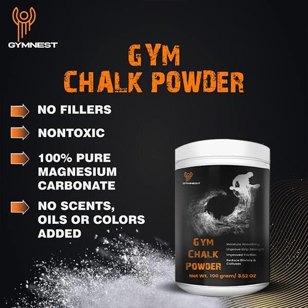 Gymnest Gym Chalk Powder 100 Gm for Workout, Weightlifting, Powerlifting, Gymnastics, Long Last Gripping, Avoiding Slippery Hands, Make Crushing Blocks, Refined Compressed Magnesium Carbonate Superior Grade