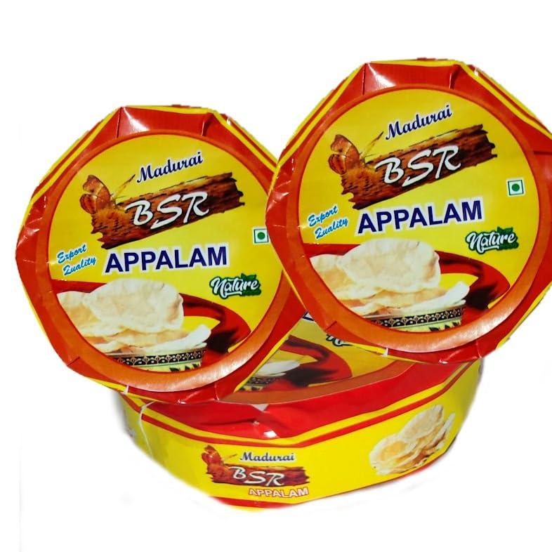 BSR TRADERS BSR Plain Appalam papad No.3 (4inch) Hotel Appalam (900grams)
