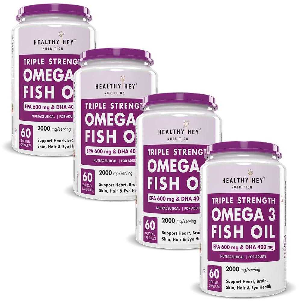 HealthyHey Nutrition HealthyHey Nutrition Fish Oil - Omega 3 Mercury Free (2000 Mg) Burpless - 60 Softgel (600 EPA & 400 DHA) - Pack of 4
