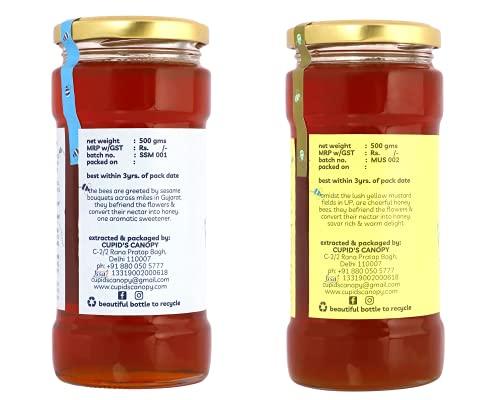 cupid's canopy CUPID'S CANOPY SUPER SAVER PACK Sesame honey 1 x 500gms Mustard honey 1 x 500gms NATURAL | UNPROCESSED | UNPASTEURISED Glass jar