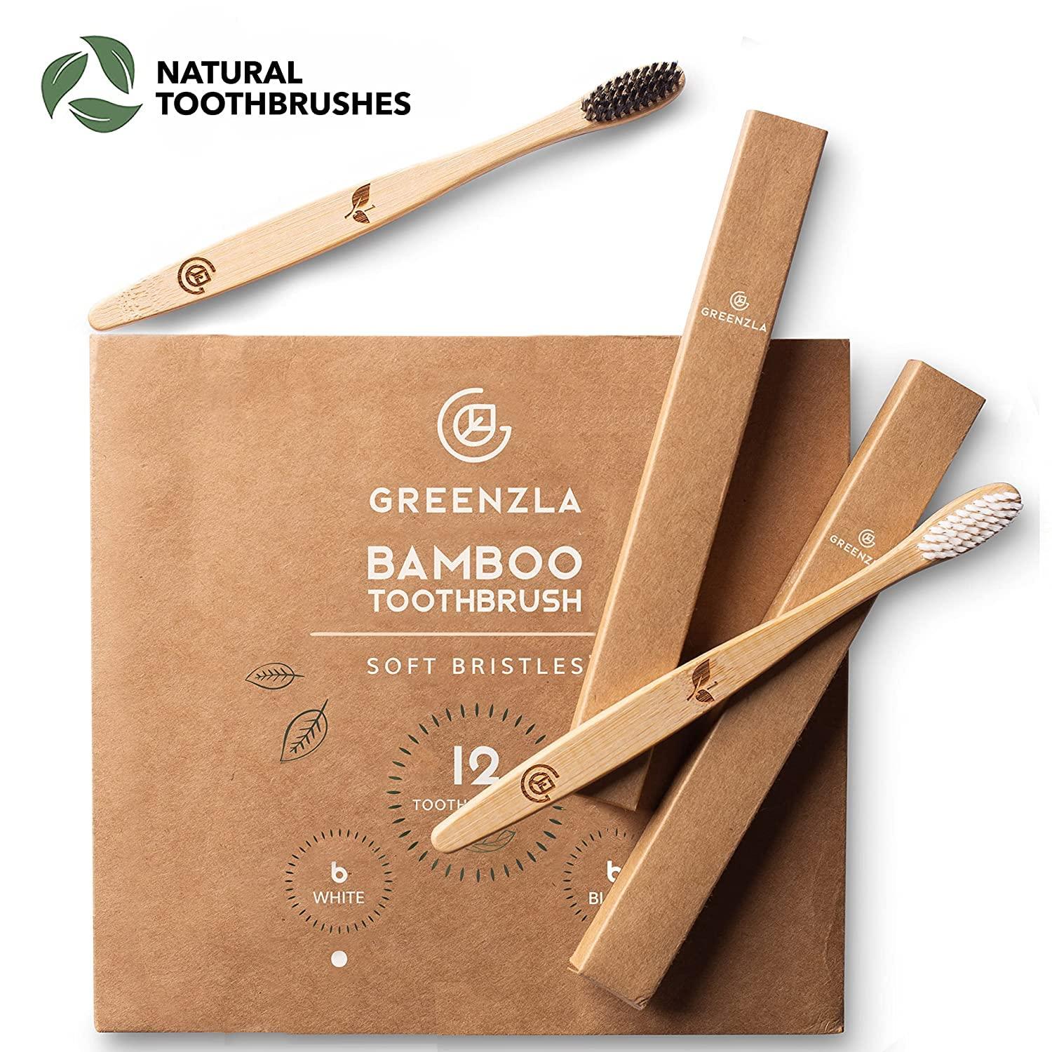GREENZLA GREENZLA Biodegradable & Compostable Charcoal Wooden Bamboo BPA-Free Soft Bristles Eco-Friendly, Natural Manual Toothbrushes Set for Adult (12 Pack)