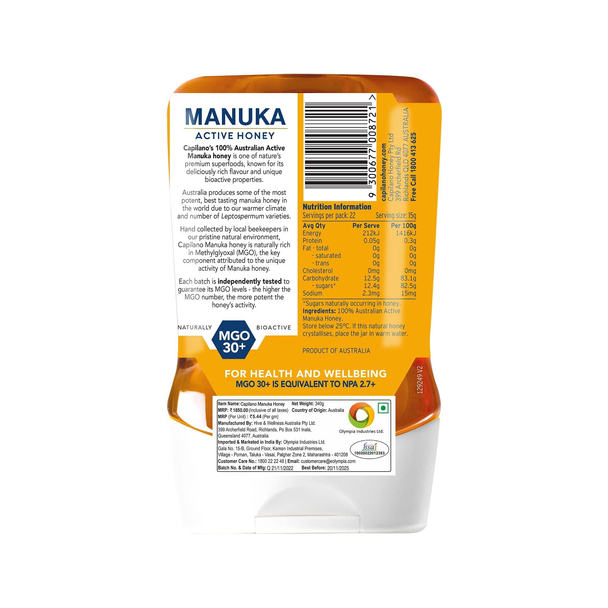 CAPILANO Capilano Australian Honey UDA Manuka MGO 30+, 340g | 100% Natural Honey |