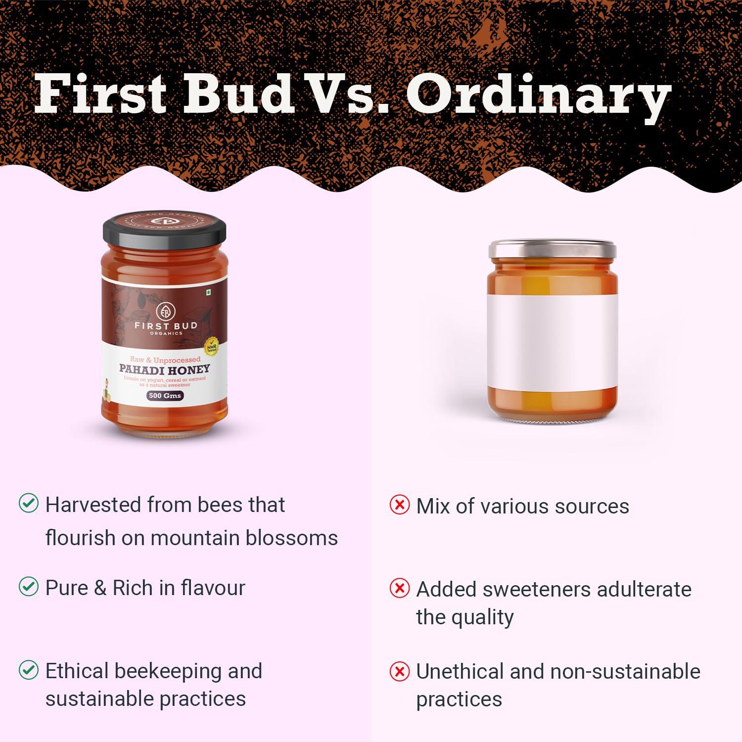 First Bud Organics First Bud Organics - Pahadi Honey (500g) | Organic Raw Honey NMR Tested | Pure Natural Honey in Fresh Packaging | Wild Forest Raw Organic Honey Unprocessed