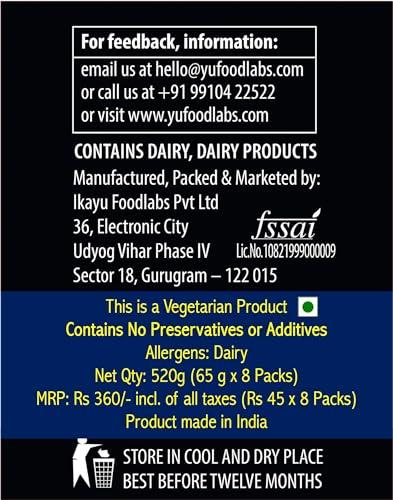 Yu Foodlabs Yu Foodlabs Italian Cheese Sauce Pasta - No Maida - No Msg - Zero Preservatives - Instant Penne Pasta With Sauce - Ready To Eat Pasta In 5 Mins - 520 Gram (65G X Pack Of 8)