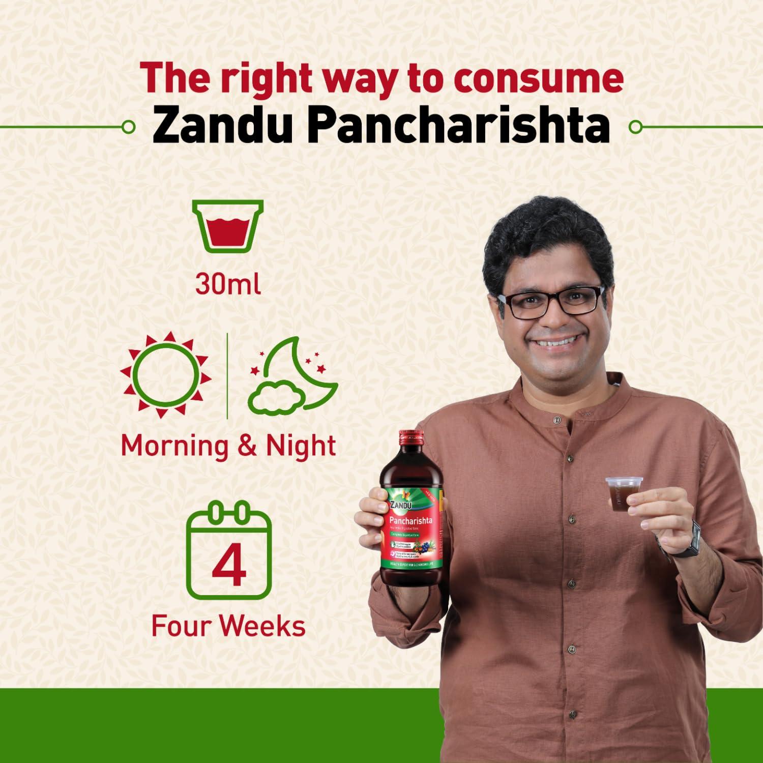 Zandu Zandu Pancharishta 650ml, Ayurvedic Tonic, Relief from disgetive problems like Acidity, Constipation and Gas, boosts digestive immunity (Pack of 2)