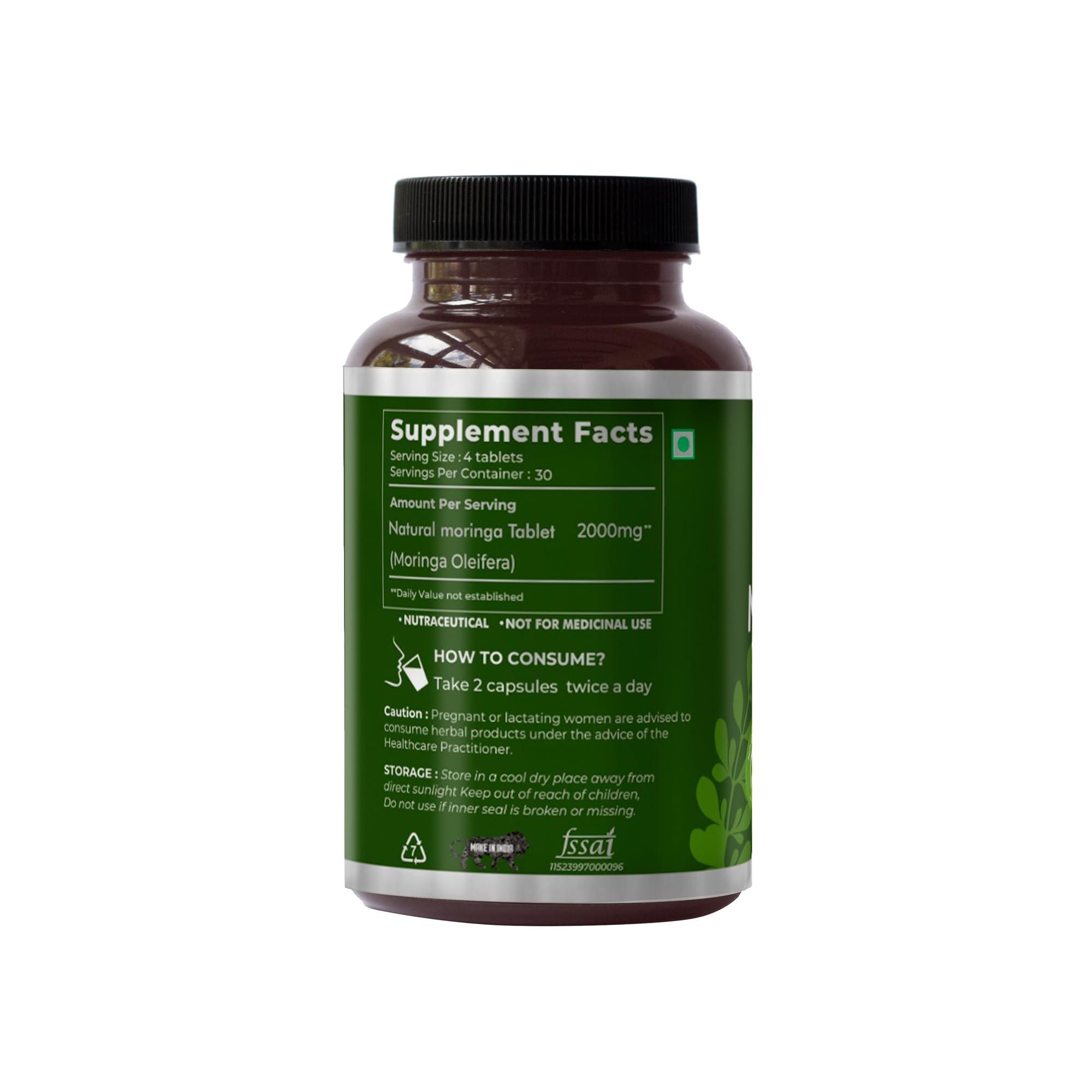 SAPTAMVEDA SAPTAMVEDA Organic Moringa Tablets, Drumstick Leaf Tablets 120 Tablets, 500mg each | 100% Organic