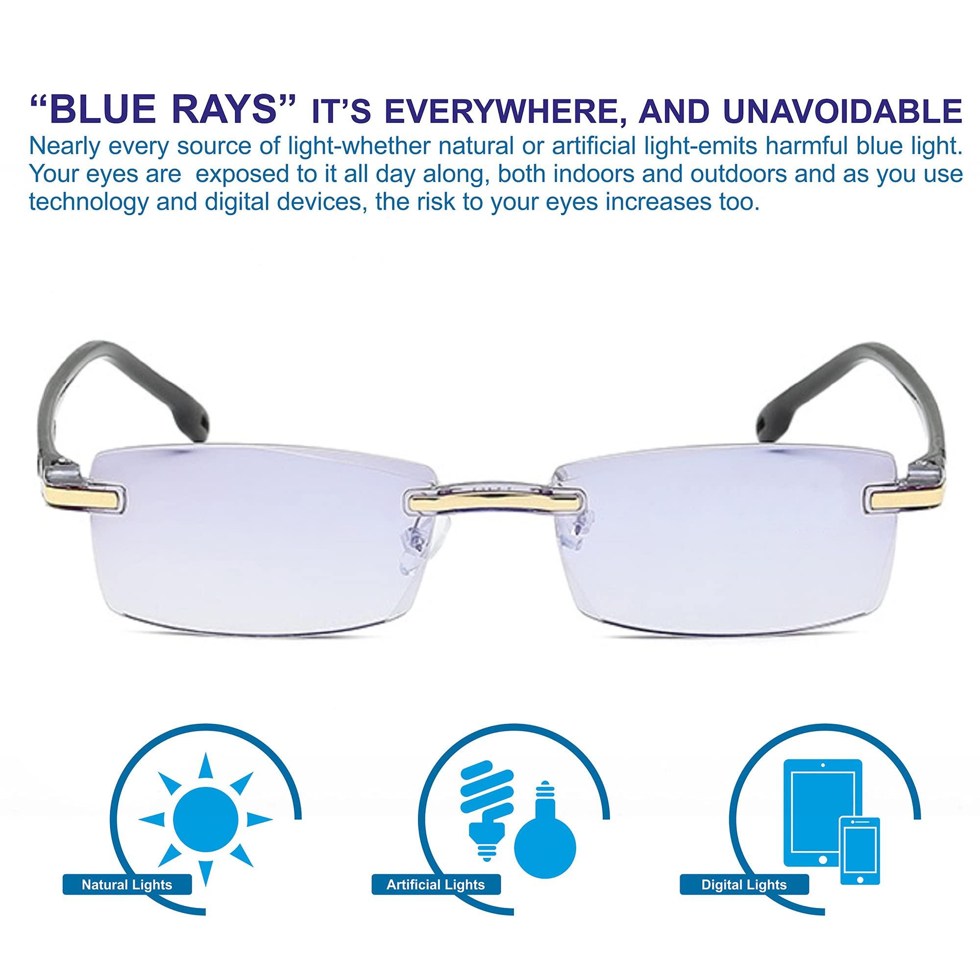 AUGEN AUGEN Blue Block Rimless Reading Glasses Gold Clear Unisex Free Size Power (+3.00, Pack Of 3)