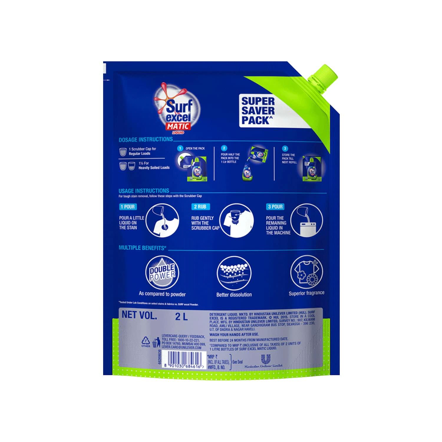 Surf Excel Surf Excel Easy Wash Detergent Powder, 5 Kg & Matic Top Load Liquid Detergent 2 L Refill, Designed For Tough Stain Removal on Laundry in Washing Machines - Super Saver Offer Pack