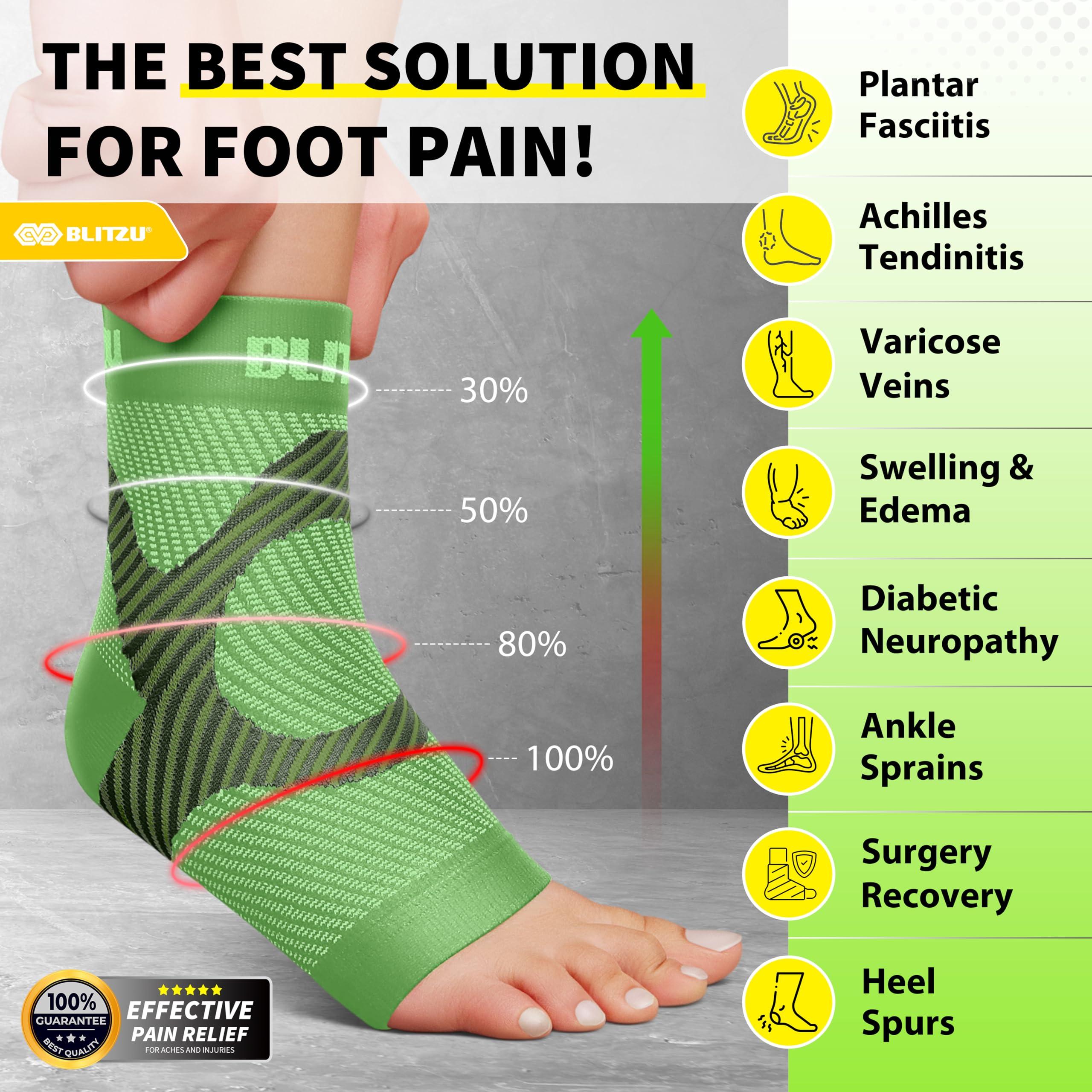 BLITZU Plantar Fasciitis Sock Leg & Foot Supports Planters Faciatias Heel Support Compression Foot Sleeves Toeless Compression Socks Swollen Ankles and Feet Treatment Nano Socks for Women Green S-M