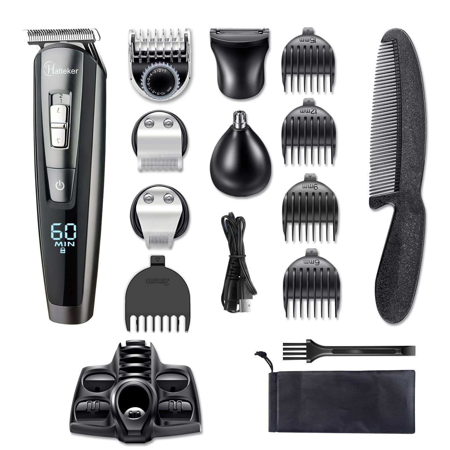 Hatteker Hatteker Hair Clipper Beard Trimmer Kit for Men Cordless Hair Mustache Trimmer Hair Cutting Groomer Kit Precision Trimmer Waterproof USB Rechargeable 5 in 1
