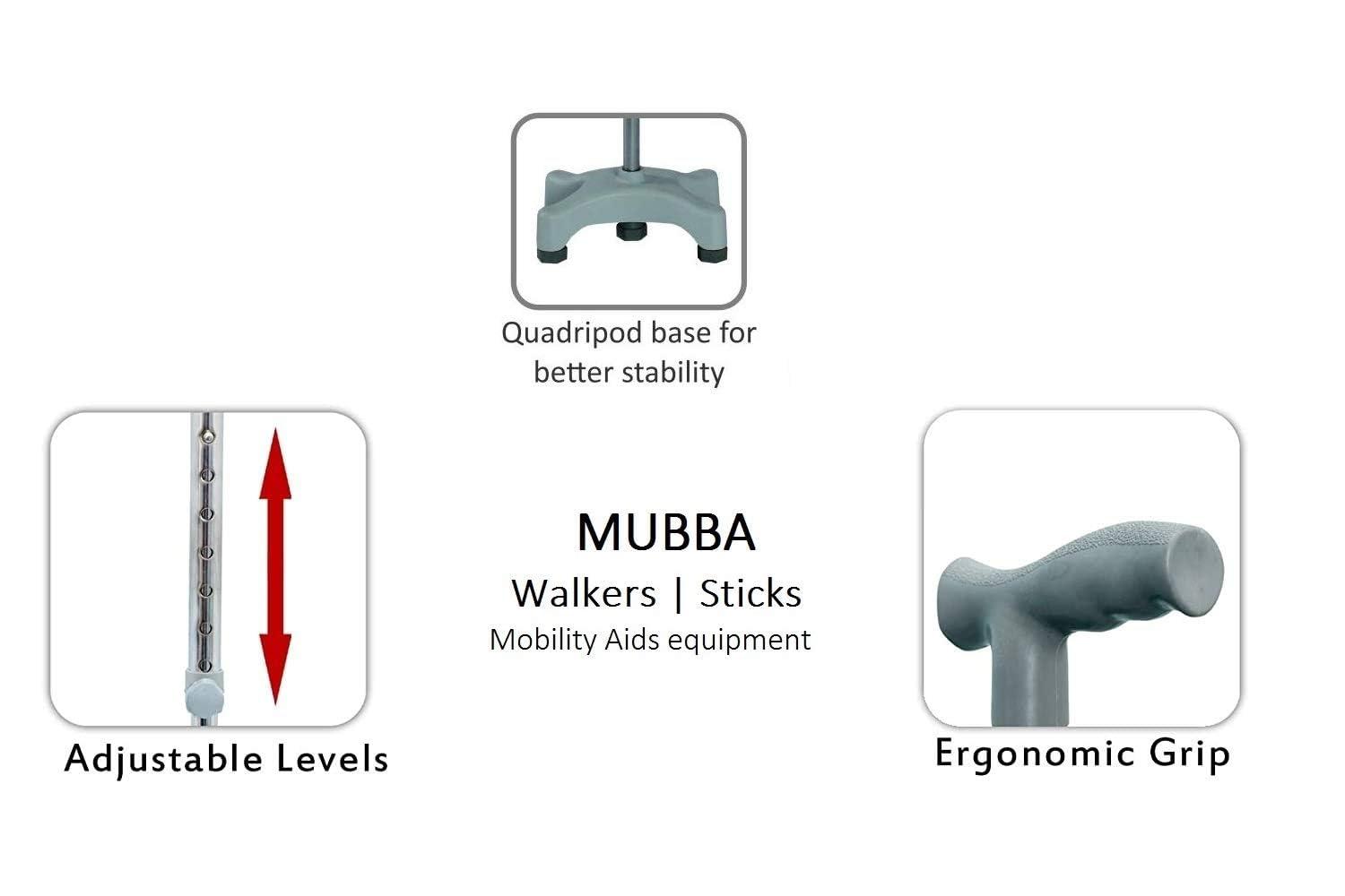 MUBBA MUBBA 4 Leg Walking Stick Height Adjustable Four Leg Cane Quadripid Stick Height Adjustable BLK