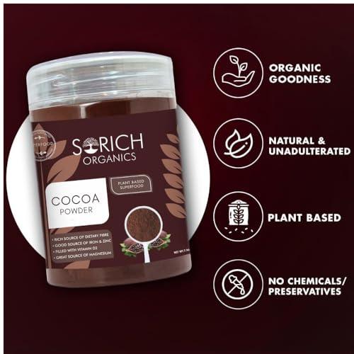 Sorich Organics Sorich Organics Dark Cocoa Drink Powder 225gm | Dark Cocoa Powder for Cake, Chocolates, Cookies, Brownies, Hot/Cold Milk Shakes, Desserts, Bars, Smoothies | Vegan | Gluten Free (Unsweetened)