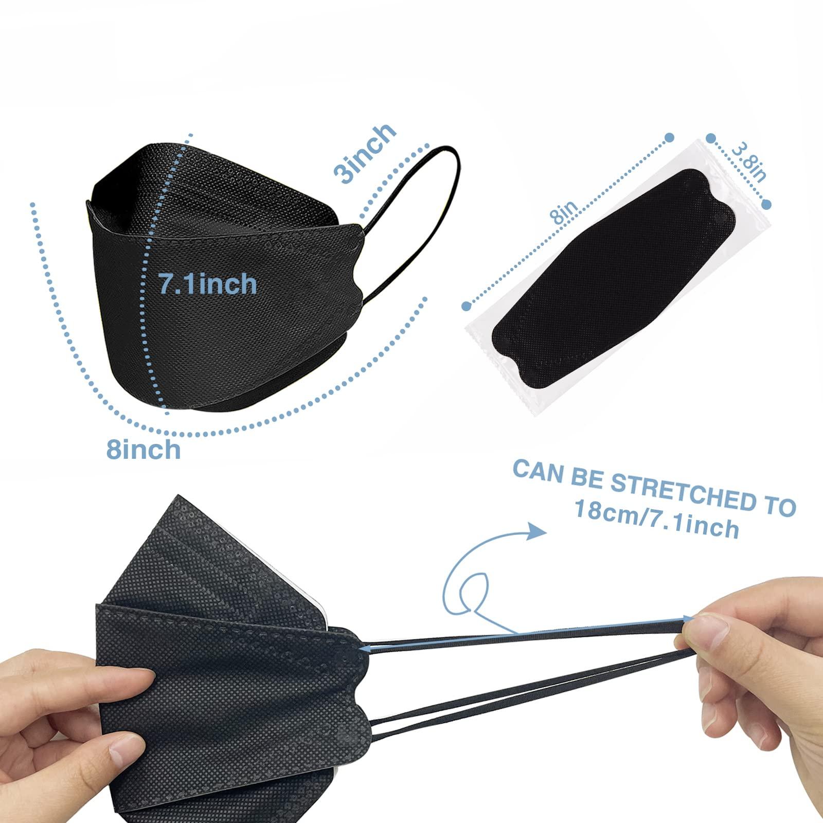 XYEXIM 60Pcs KF94 Disposable Face Masks, KF94 Mask Individually Wrapped, Fish Mouth Type Aldult Safety Four Layer Protective Cup Type mask,Comfortable Breathable ,and Protection Rate of 95% , Suitable for all AdultsBlack