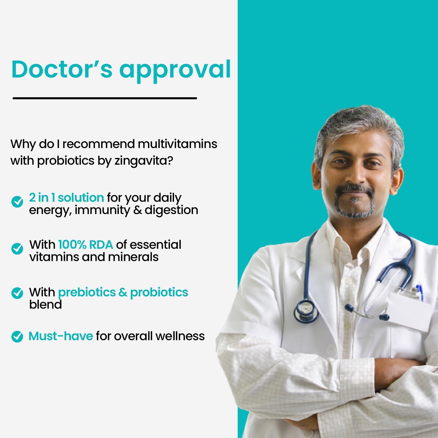 Zingavita Zingavita Multivitamin (60 Tablets) for Men & Women | With 43 Essential Nutrients like Zinc, Vitamin C, D, Biotin & Probiotics for Gut Health, Daily Energy, Stamina & Muscles Recovery