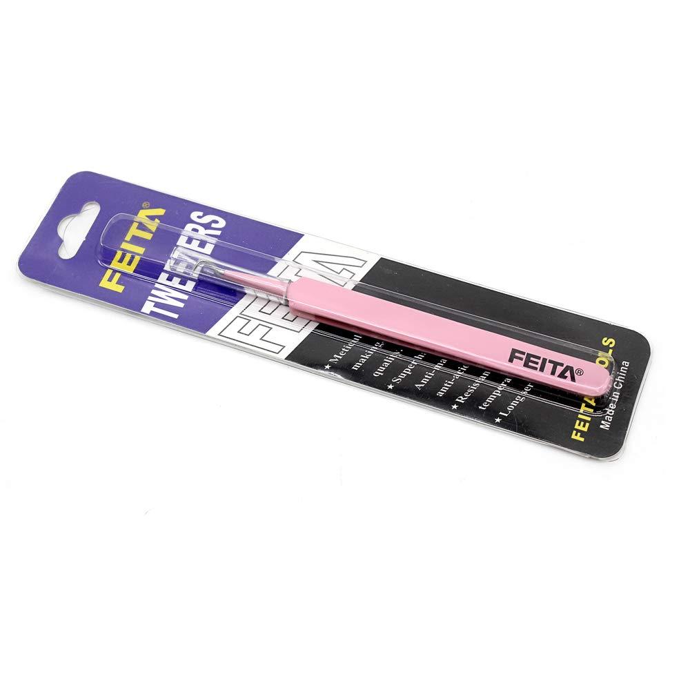 FEITA Blackhead Acne Extraction Tweezers - FEITA Pro & Surgical-Grade Stainless Steel Bend Curved Comedone Extractor Tweezer Tool for Remove Whitehead and Clogged Pores, Pimple - Pink