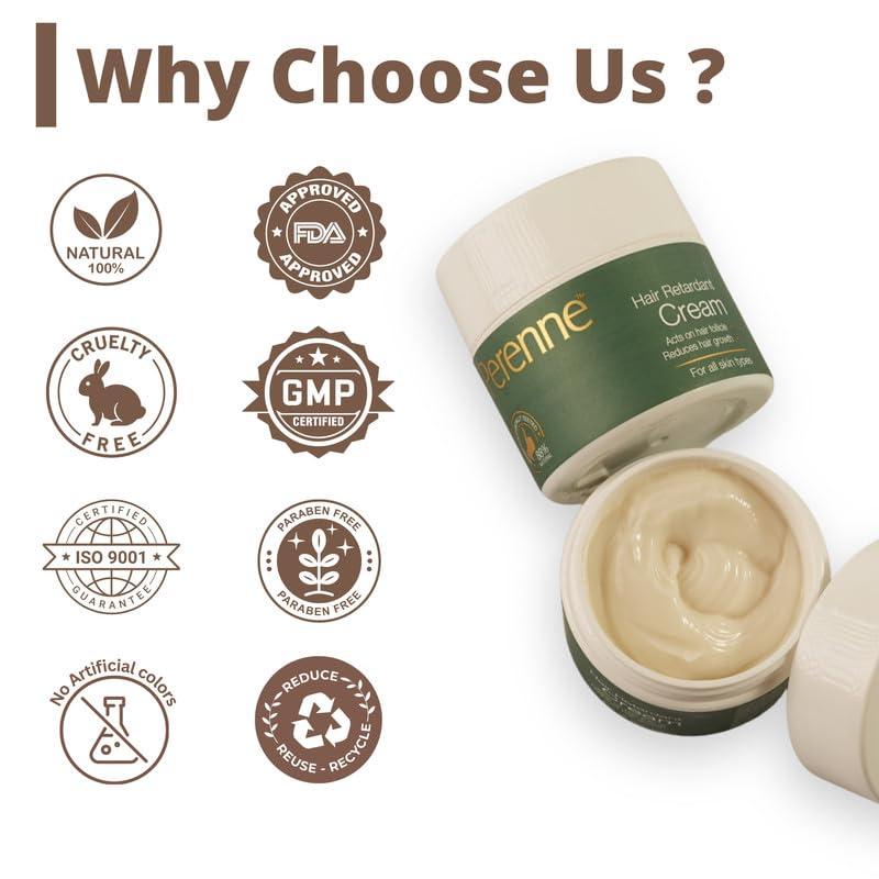 PERENNE Perenne Hair Retardant Cream | Hair Reduction Lotion For Reduction of Unwanted Body and Facial Hair in Men and Women | Natural|Paraben Free|Dermatologist Tested- 1 Pack (50g)