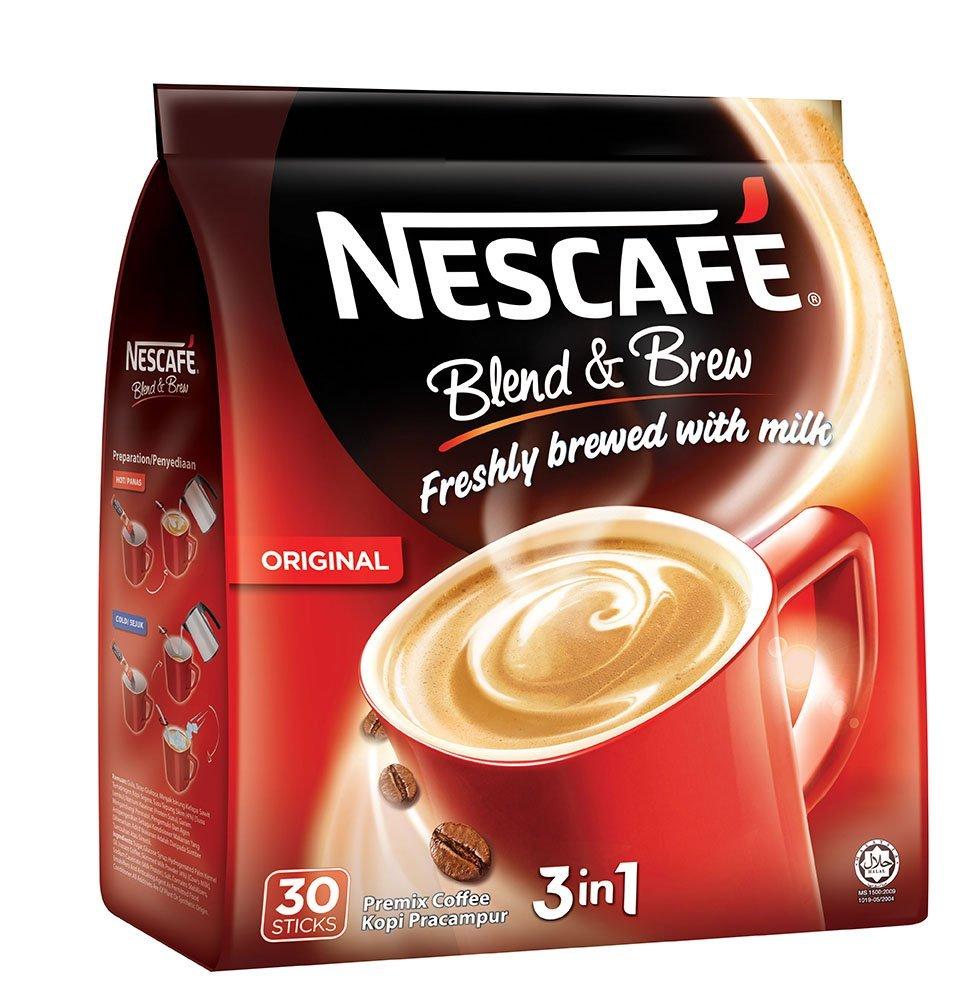 Nestle Nestl Nescafe 3 In 1 Blend And Brew Premix Coffee, 30 Sticks, Bag - 532 Gram