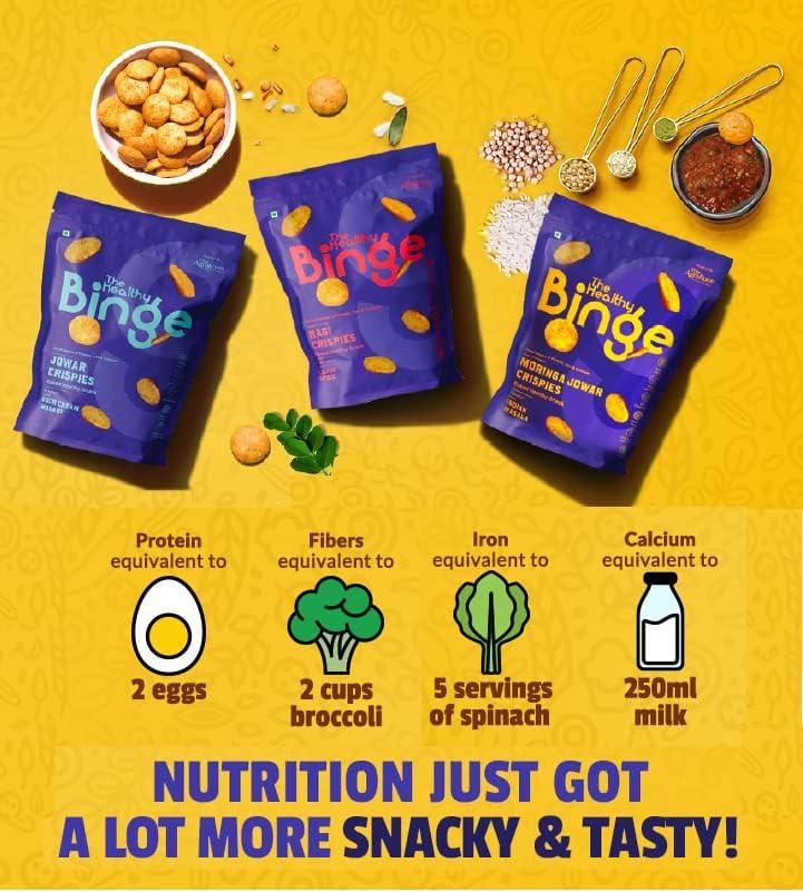 The Healthy Binge The Healthy Binge Amaranth Baked Chips Snacks for Adults and Kids| Healthy snacks for kids and adults | Classic Cheese Flavour | Protein | Gluten Free | 0% Cholesterol | Pack of 9 (40 Gm X 9)