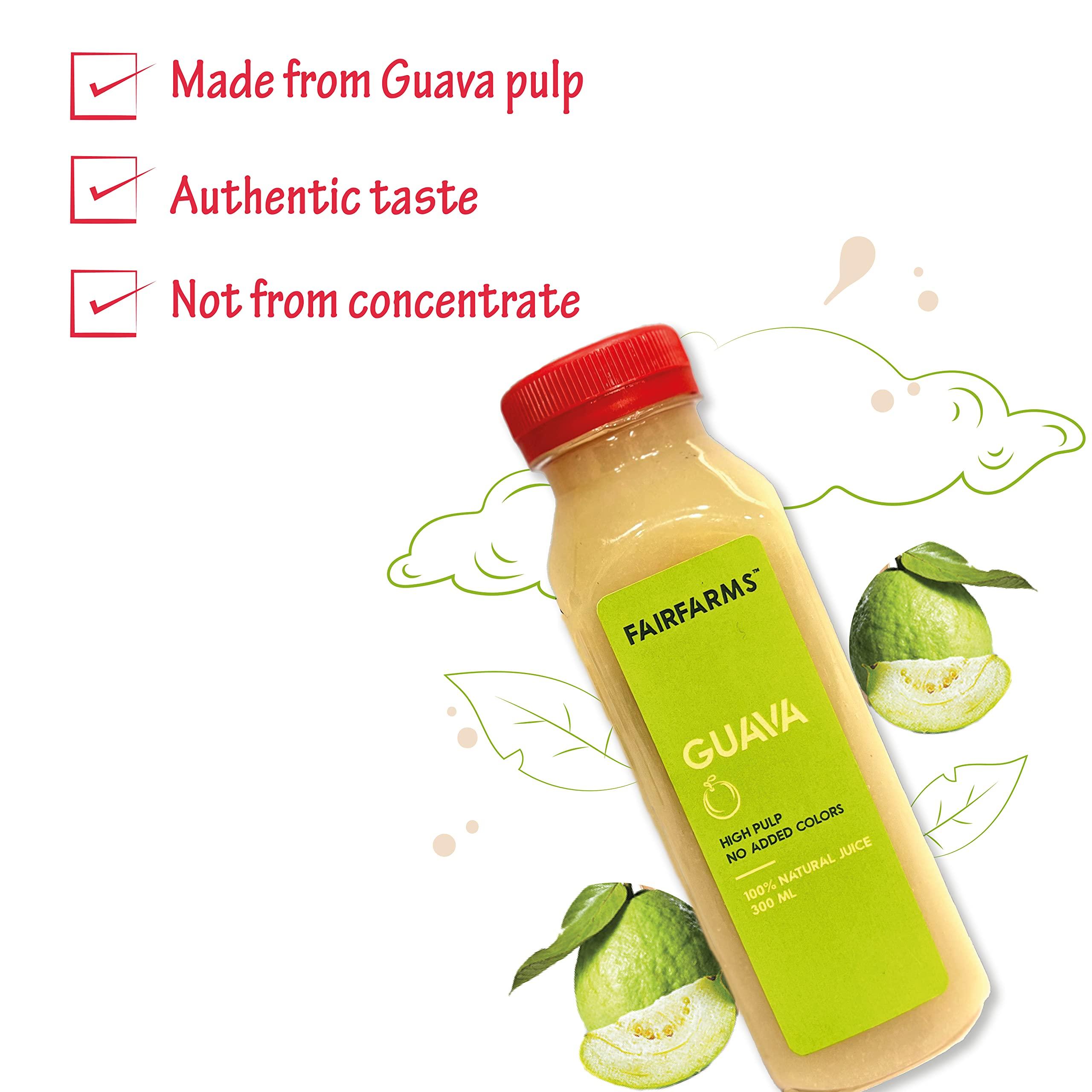 FAIRFARMS Fairfarm Guava Juice | No Added Colour, 0% Concentrate | Enriched with pulp |Rich in VitaminC & Fibre| Improve Digestion,FarmFresh (Pack of 12 X 300ml)