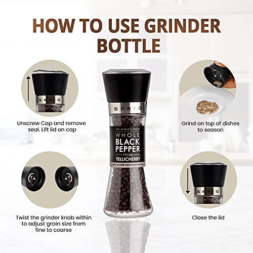 S P R I G Sprig World’s Finest Black Pepper | Tellicherry Black Peppercorns | Black Pepper for Cooking,Seasoning & Finishing|No artificial flavors or colours |100% Natural |High Grade Pepper Grinder Mill,100g