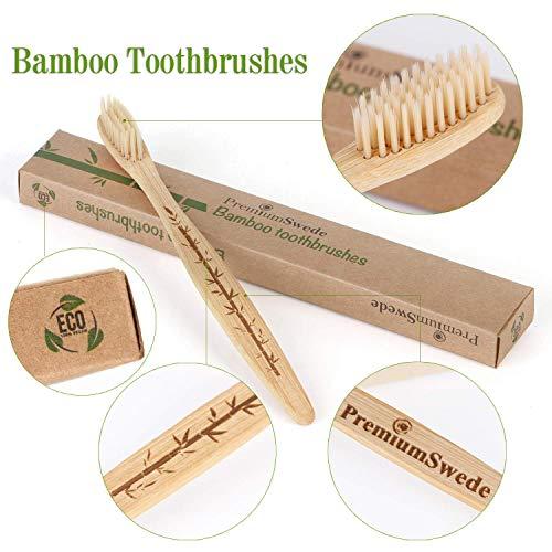 Premiumswede Bamboo Toothbrushes Biodegradable Eco Friendly - Natural Wooden Toothbrush with Soft Bristles - for Kids, Adults - Family 10 Pack