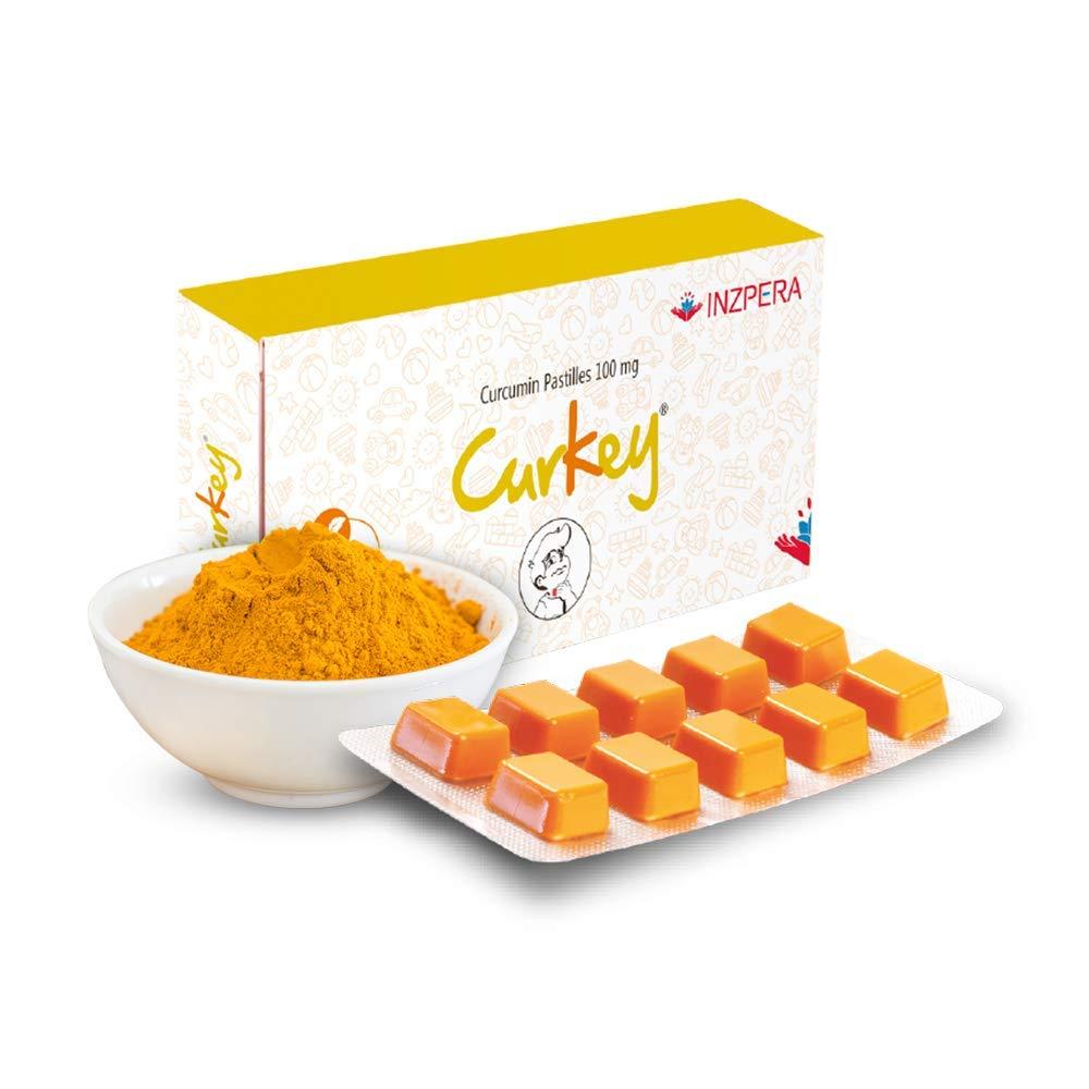 Curkey Pastilles for Quick Relief from Sore Throat from Natural Curcumin Extract from Turmeric | Sugar Free, Mint Flavour - 10 Pastilles (Pack of 1)