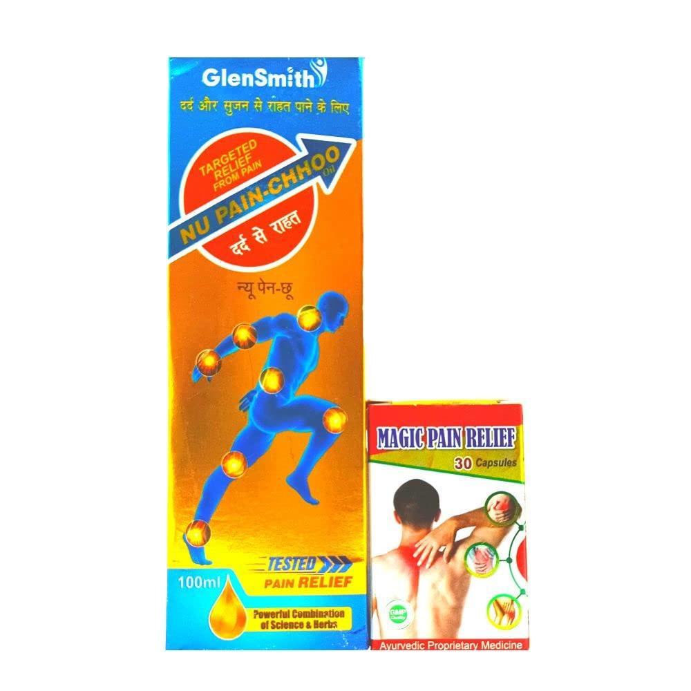 HERBSHD Ayurvedic Nu-Pain Chhoo Oil and Magic Relief 30 capsule | combo pack