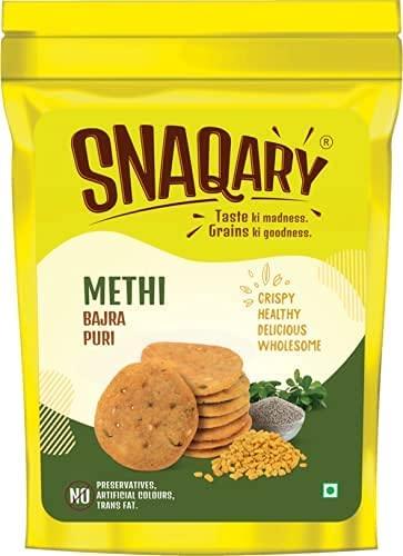 Snaqary Snaqary Multigrain Bajra Mathri Combo - Methi, Peri-Peri, Palak, Cream & Onion Flavors | Ready-to-Eat Crispy Namkeen Tea Snacks (4-Pack, 120g Each) | Irresistible Snacking Delight