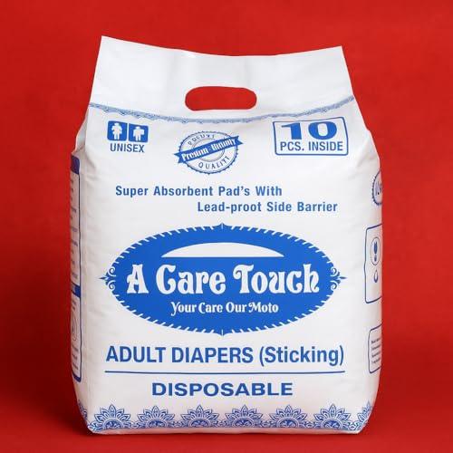 A Care Touch A Care Touch Adult Diapers for Men & Women StickingSuper Absorbent, Soft & Comfortable Incontinence Briefs  Leakproof, Adjustable Waist, Skin-Friendly, 10 pieces in 1 pack, Ideal for Overnight Protection, Large Size (Pack of 3))
