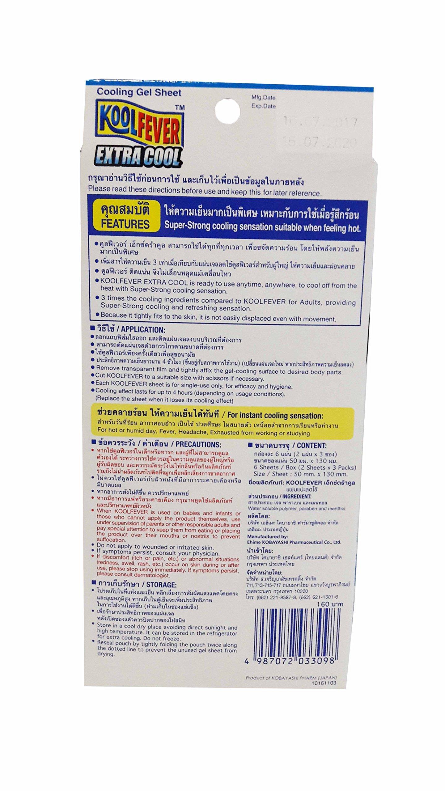 Kool fever Kool Fever, 2 Boxes of Kool Fever Extra Cool, Cooling Fever Patch, Super-Strong Cooling Effect Suitable When Feeling Hot. (Size : 50 Mm X 130 Mm/Sheet.), (6 Sheets/Box)