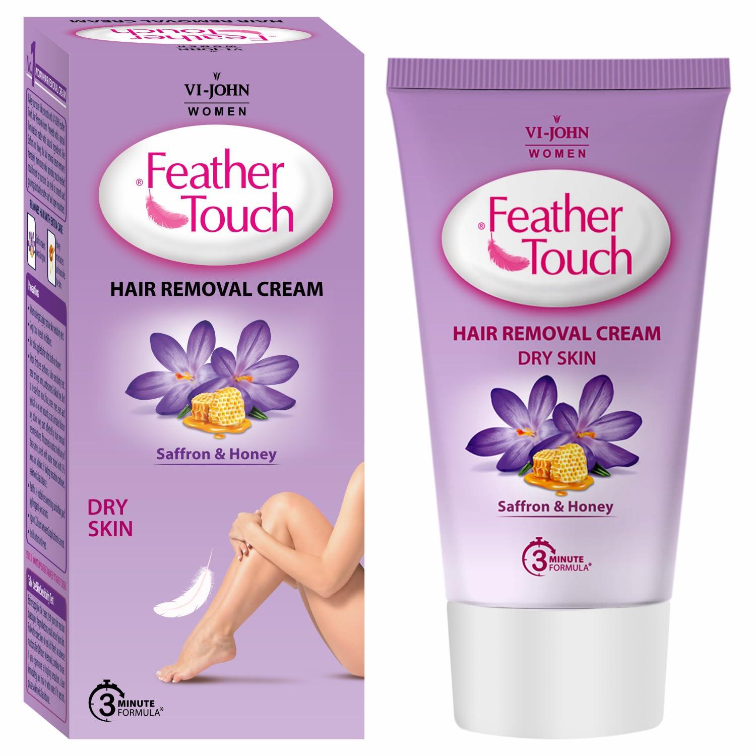 VI - JOHN VI-JOHN Feather Touch Saffron & Honey Hair Removal Cream, for Dry Skin, Suitable for Legs, Underarms, Bikini Line, Arms - 40g Pack of 4