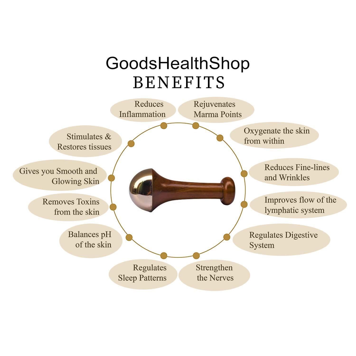 GoodsHealthShop GoodsHealthShop kansa wand face (Medium) With KumKumadi Oil BRONZE SIZE - 7.5 CM/bronze Foot Massager With Wooden Handle For Detoxification And Deep Relaxation (7.5, Natural)