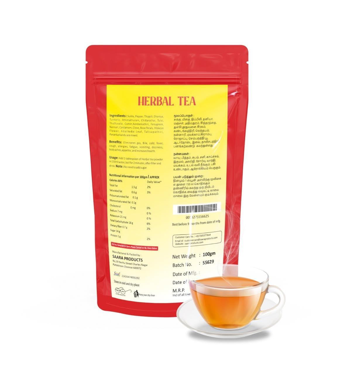 SAARA Saara HERBAL FRESH Herbal Tea, 800g, Exquisite Blend of 20 Herbs,Relieve Cold and Cough, Immunity Booster,(pack of 8 x 100g)