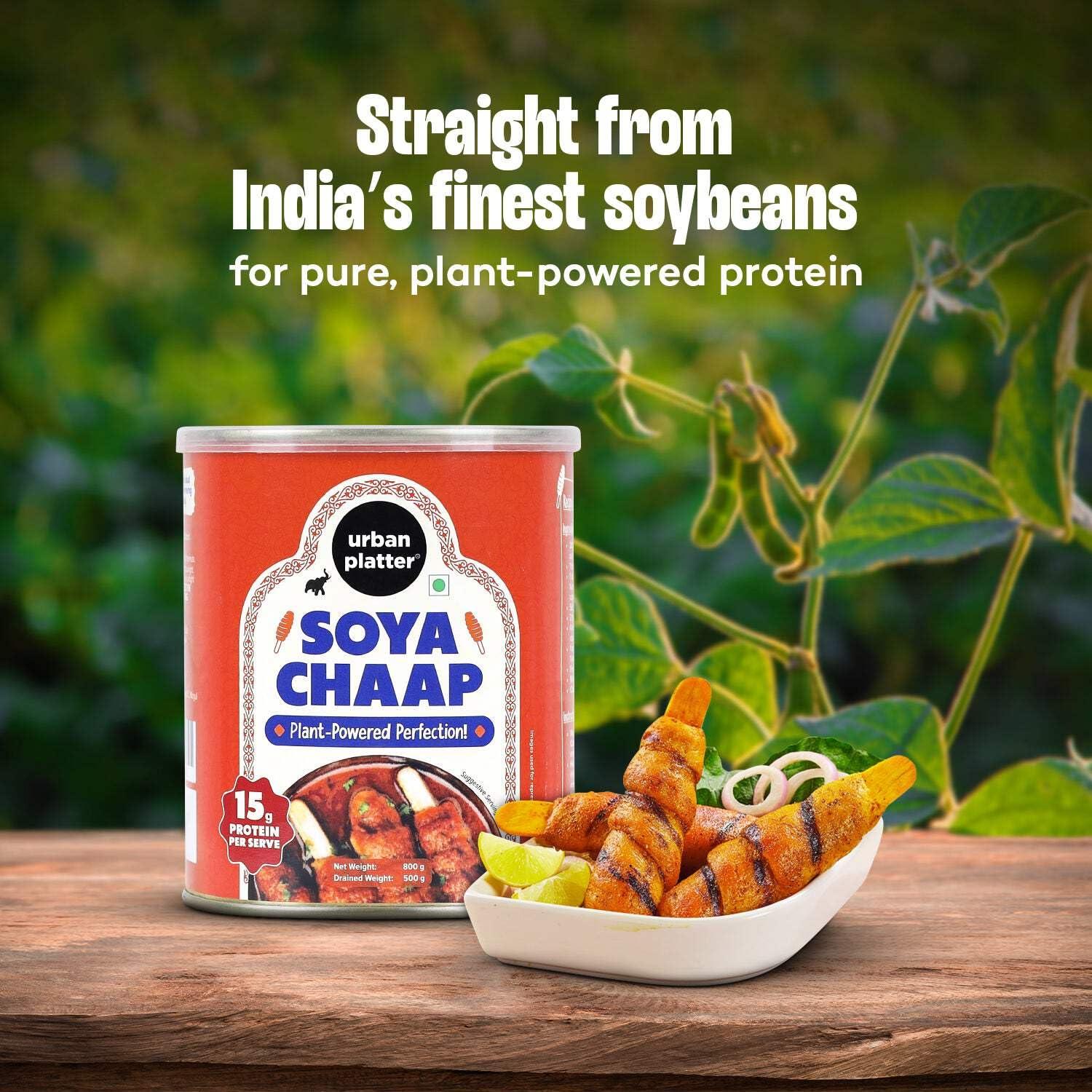 urban platter Urban Platter SOYA Chaap in Brine, 800g (Pack of 2)(Canned | Chunks on Stick | Drained Weight - 500g, Rich in Plant Protein| Soy Chap)
