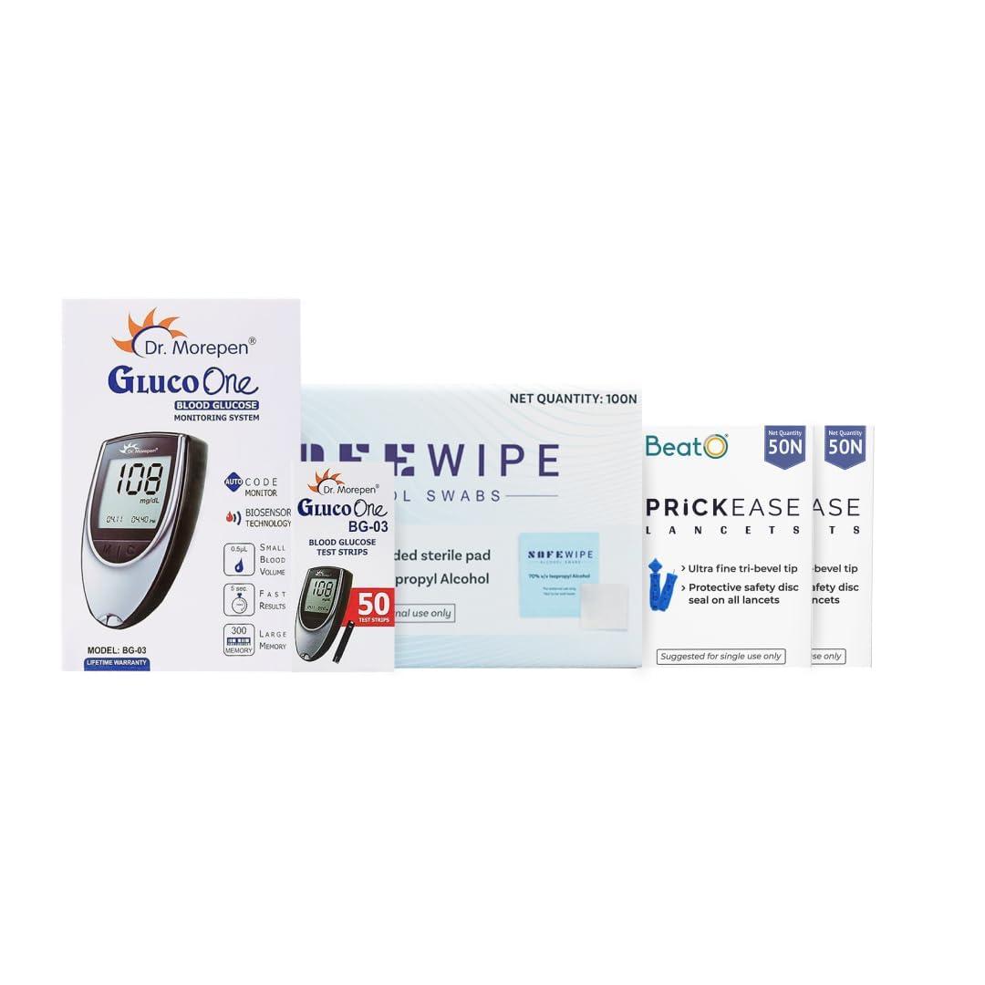 Beato Dr. Morepen GlucoOne BG 03 Glucometer with 50 Strips, 100 Lancets with 100 Swabs