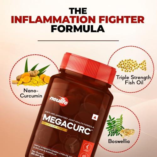 VITROVEA VITROVEA Neulife MEGACURC Nano-Curcumin + Triple Strength Fish Oil with 10X Boswellia Power - Advanced Joint Support - High Absorption Formula - 60 Softgels - Omega 3, Anti-Inflammatory Supplement