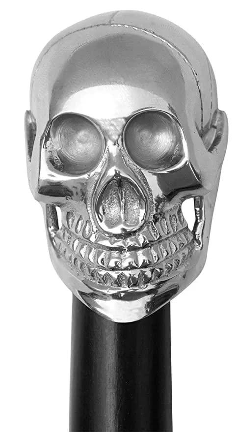 NavaFresh Basics Elegant Walking Stick with Skull Handle Made of Solid Brass Chrome Finish Walking Cane Handmade Gift for Men & Women's (36 Inch) by Royal Enterprises Nautical