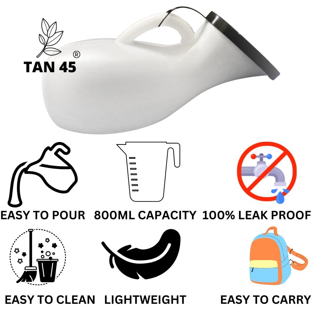 TAN45 Tan45 Urine Pot for Women in Bed Patient, Female Urinal Collector With Lid, Pack Of 2 (800 ml)