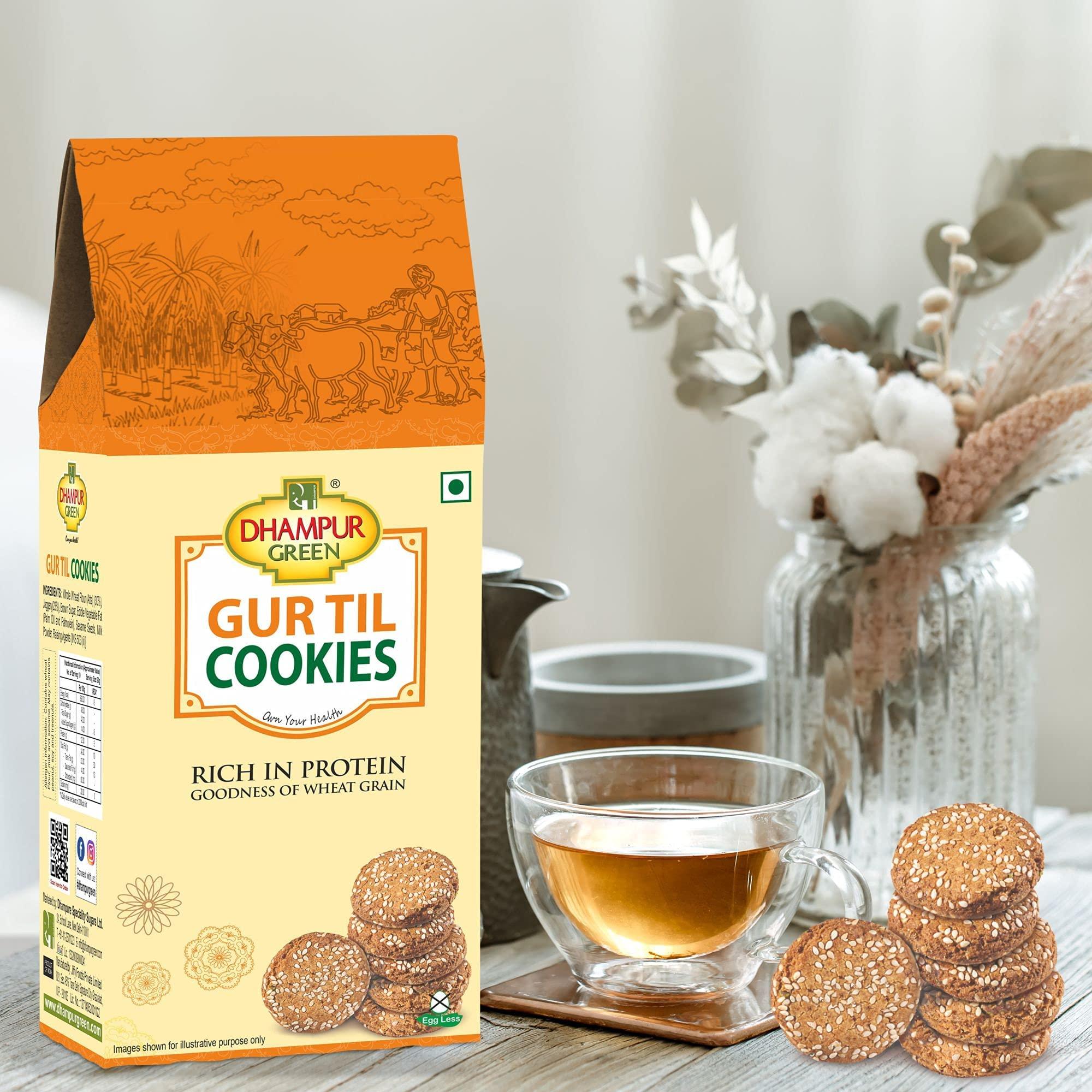 Dhampure Speciality Dhampure Speciality Jaggery Gur Til Cookies Biscuit, 400G(2 X 200G)| Gur Gud Bakery Cookies Biscuit, Healthy Snacks