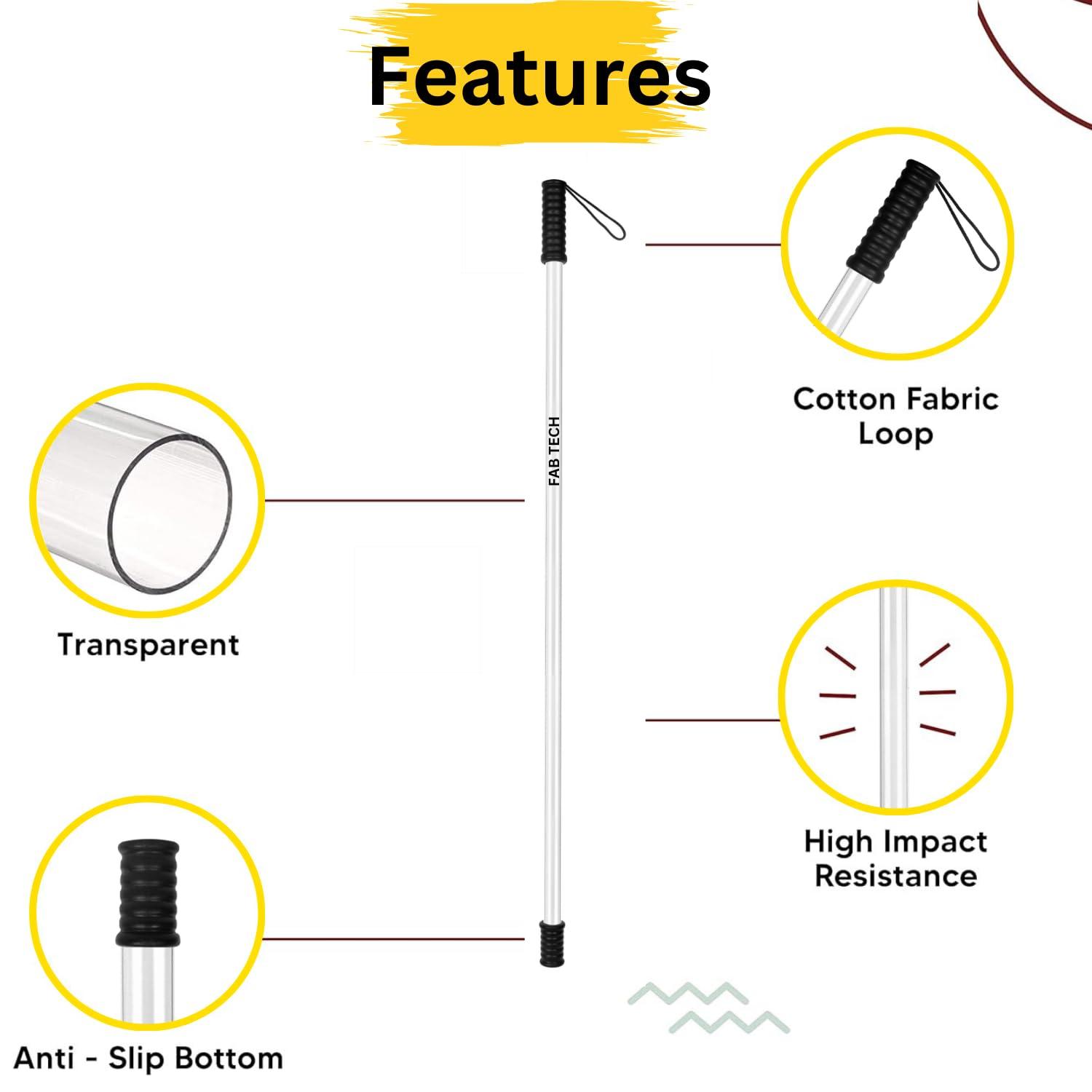 FAB TECH FAB TECH Polycarbonate Safety Stick (Pack of 5) High Impact Resistance, Durable, Light Weight, Scratch Proof, Anti Slip Bottom Security Stick/Fiber Rule/Fibre Stick/Police Fiber Stick/Walking Cane