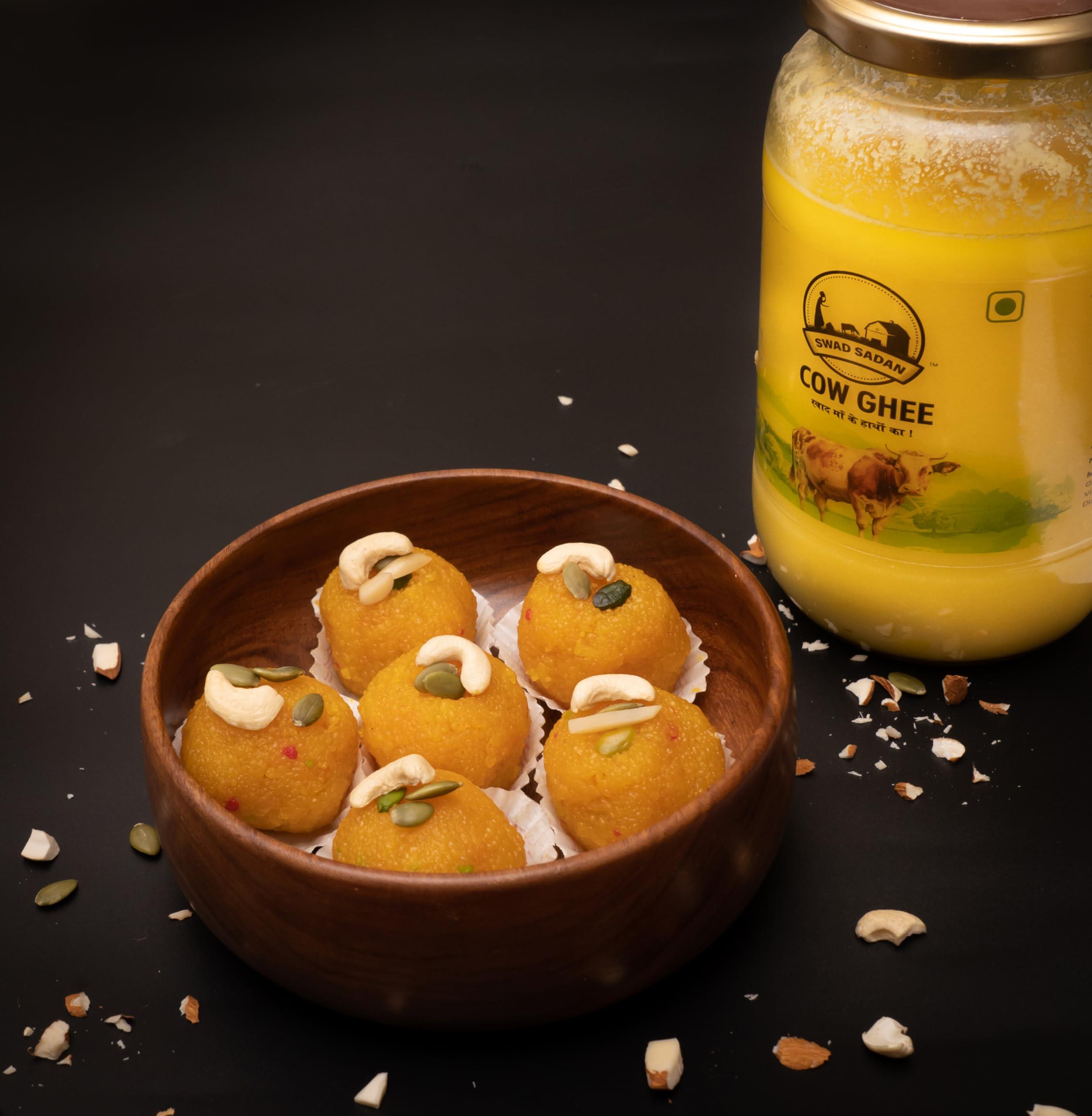 Swad Sadan Swad Sadan Cow Ghee - Glass Jar, Vedic Bilona Method, Preservative-Free, Diet-Friendly (900ml)