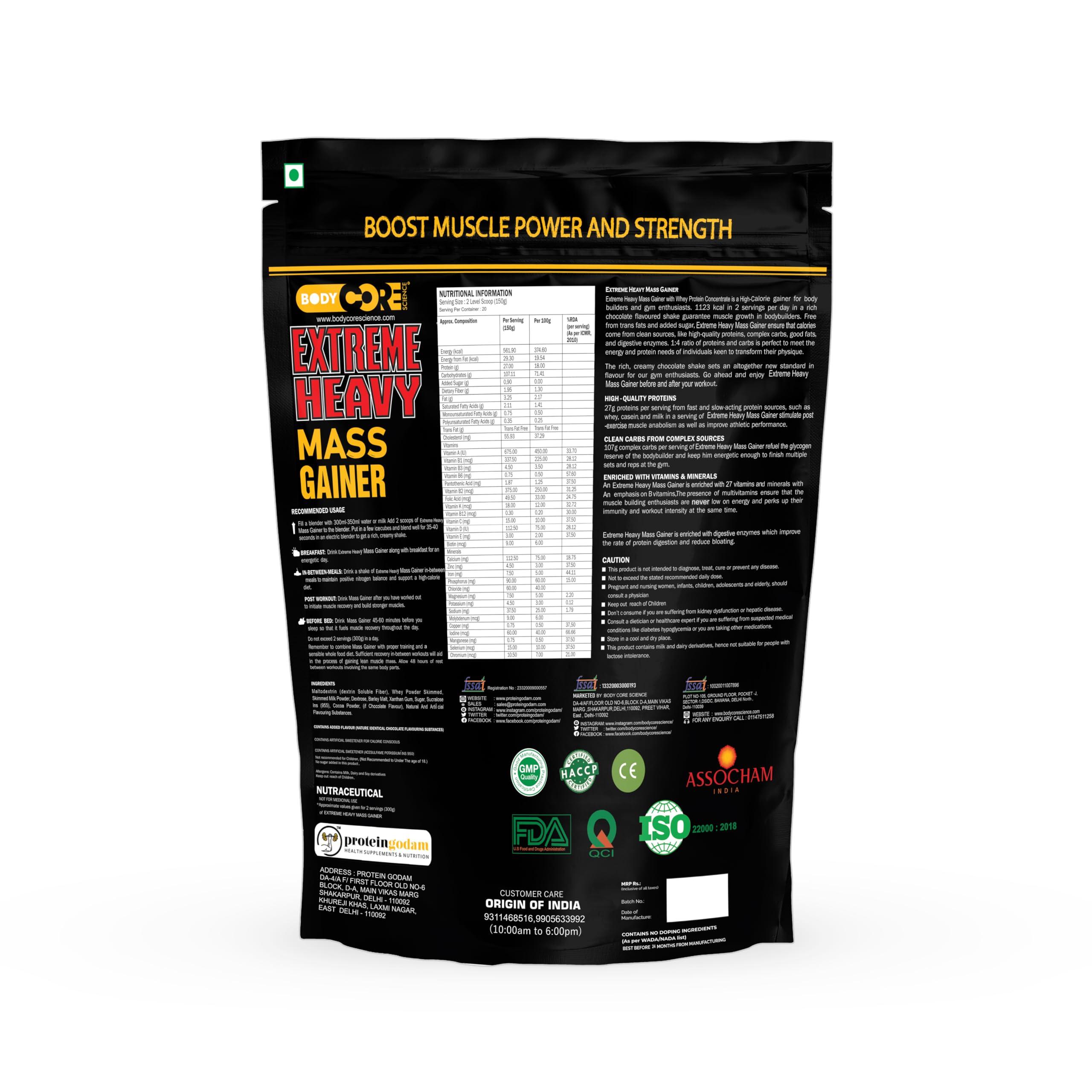 Body Core Science Body Core Science Extreme Heavy Mass Gainer-3Kg (Chocolate, Po1)|Muscle Gainer|Weight Gainer - Powder