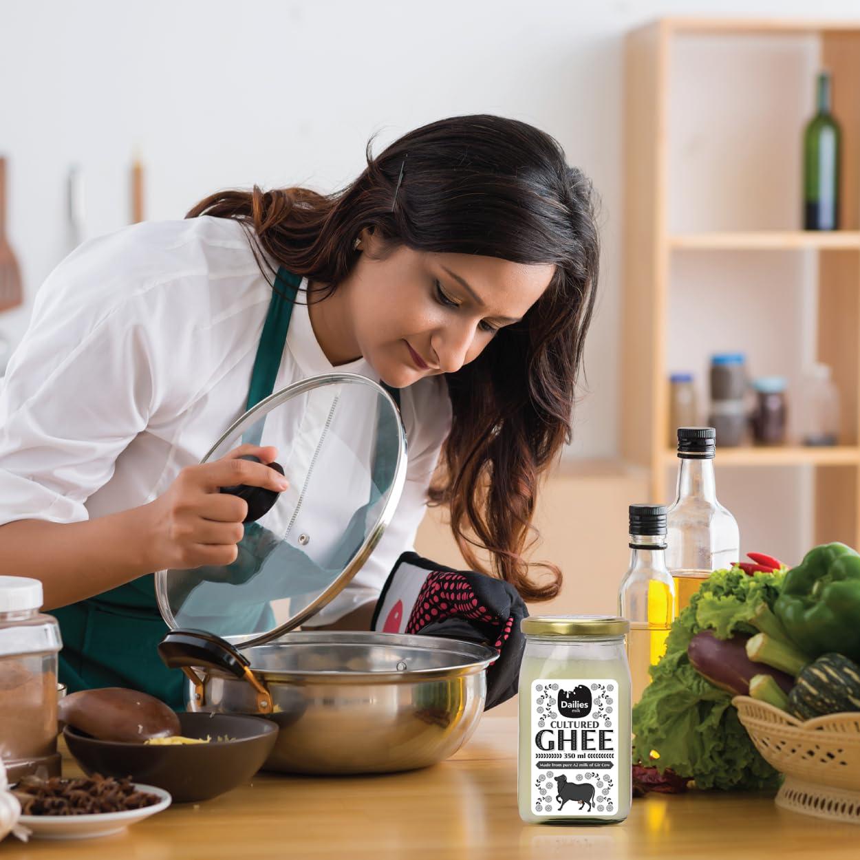 Dailies Dailies A2 Gir Buffalo 100% Desi Ghee, Cultured butter by Churning Curd for Health & Wellness, 350 ml