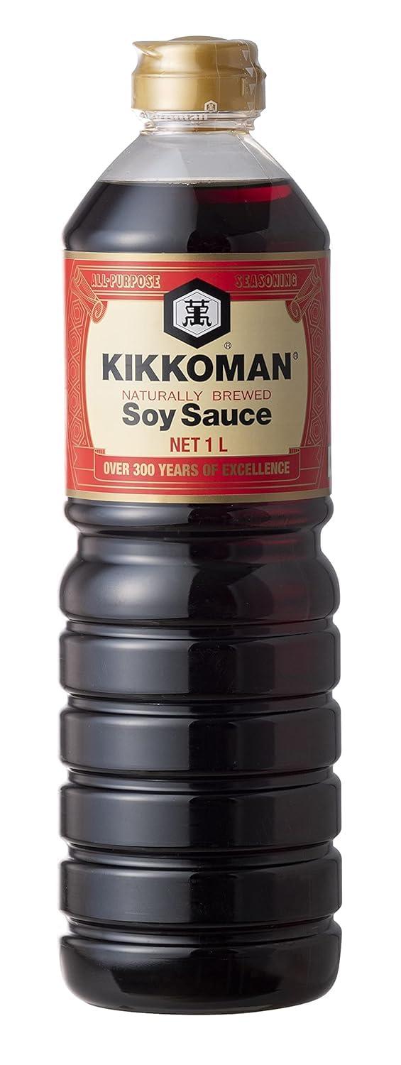 Kikkoman Kikkoman Naturally Brewed Soy Sauce - 1 Litre | Made in Japan, All Purpose Seasoning - 4 ingredients- Soy Beans, Salt, Water, Wheat | Vegetarian, No Added Colour or Preservatives