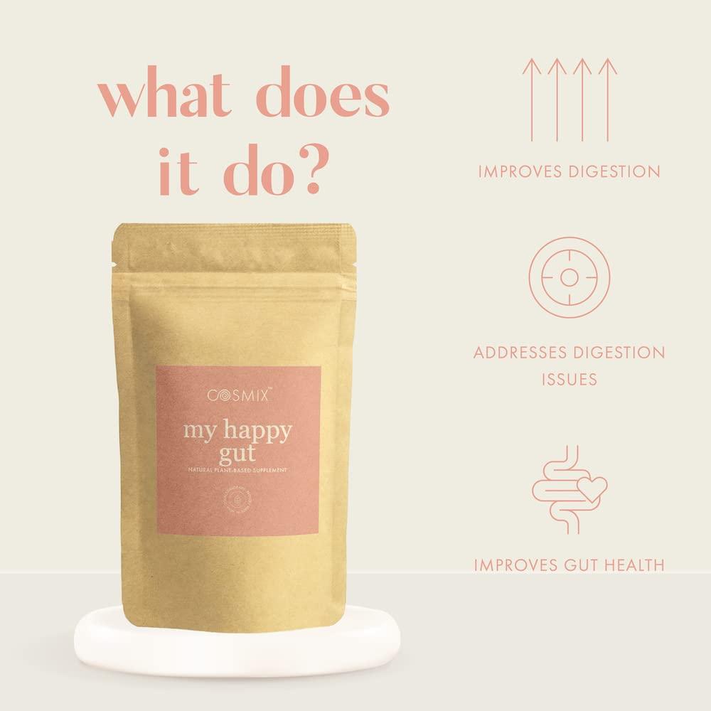 cosmix Cosmix My Happy Gut | PREBIOTICS & PROBIOTICS - Promotes healthy gut microbiome| Mulethi & Triphala Powder | Helps with Acidity, Digestion & Bloating| No Preservatives| 60g-40 servings (Pack of 1)