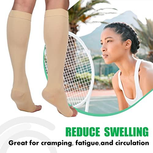 MGANG Compression Socks, Open Toe, 15-20 mmHg Graduated Compression Stockings for Men Women, Knee High Compression Sleeves for DVT, Maternity, Pregnancy, Varicose Veins, Relief Shin Splints, Beige XXL