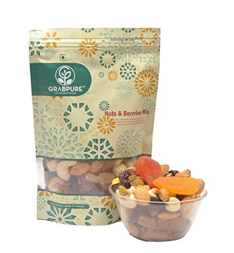 GRABPURE GRABPURE Nuts & Berries Mix Dry Fruits Nutritious Healthy Snack | Almonds, Apricots, Cashews, Cranberries, strawberries, Pistachios, Raisins | 200g Each (Pack of 2)