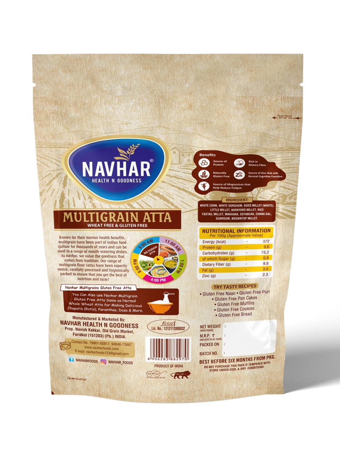 Navhar Health N Goodness Navhar Multigrain Atta - Wheat Free, Gluten Free 1KG, Multi Millets Flour